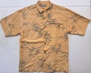 Tommy Bahama 100% Silk Hawaiian Shirt, Bamboo Leaf Print, Yellow, Size M